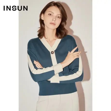 COVER秋季撞色大纽扣优雅针织衫商品大图