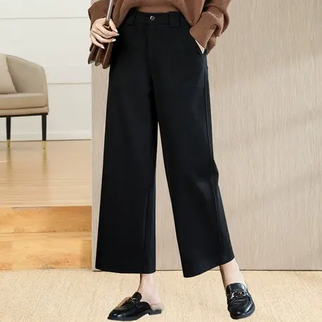 毛呢阔腿裤女秋冬2024新款冬加厚女裤休闲九分裤冬季裤子女直筒裤商品大图