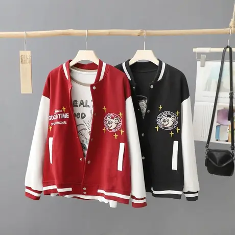 刺绣贴图棒球服少女秋装2024新款高中生宽松夹克短外套初中生上衣图片