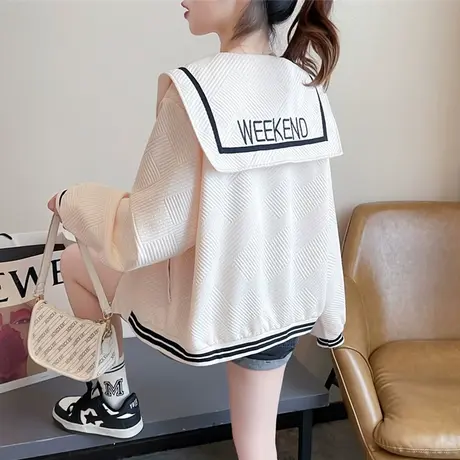 早秋短款外套女2023新款春秋韩版宽松薄款小个子海军风棒球服开衫商品大图