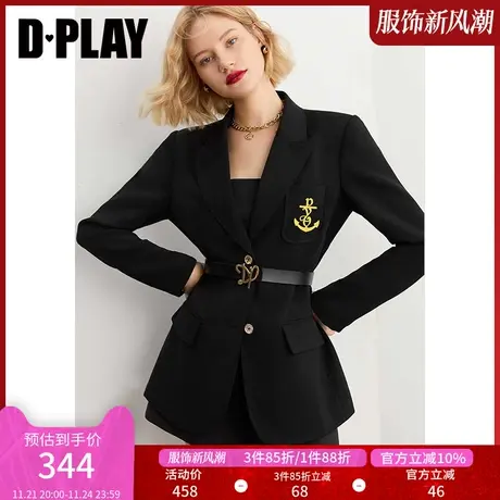 DPLAY【黑标】秋装新法式英伦风船锚刺绣通勤休闲小西服外套女商品大图