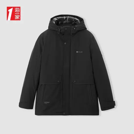 海一家时尚字母印花外套冬季保暖简约休闲连帽青年男士羽绒服图片