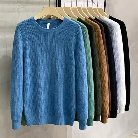 高端秋冬轻商务内搭打底衫男休闲针织衫修身潮保暖圆领毛衣男上衣商品大图