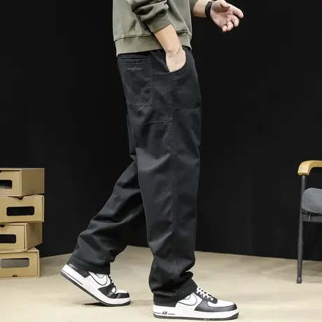 直筒休闲裤男春季2024新款潮牌宽松大码男款黑色锥形裤子男裤春秋商品大图