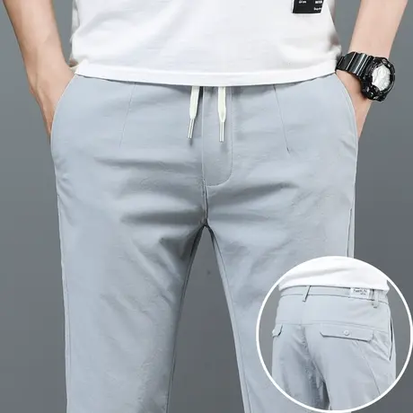 夏天男士休闲裤夏季薄款纯棉裤子宽松直筒中年男装爸爸装中老年人商品大图