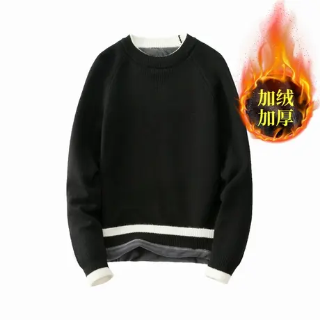 黑色圆领毛衣男加绒加厚新款冬季低领内搭保暖打底针织线衫无羊绒商品大图