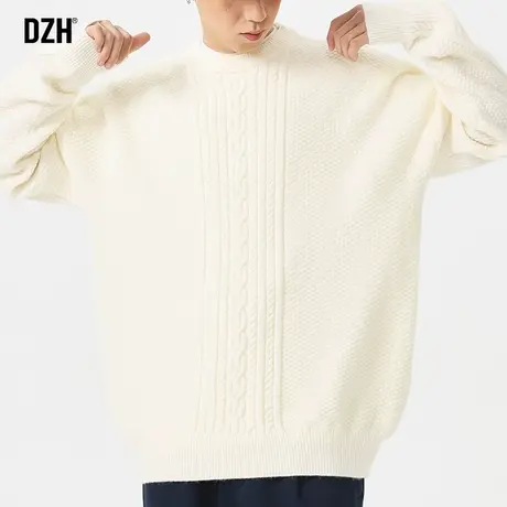 男士白色圆领毛衣男秋冬款2024新款加厚内搭针织衫外套韩系慵懒风商品大图