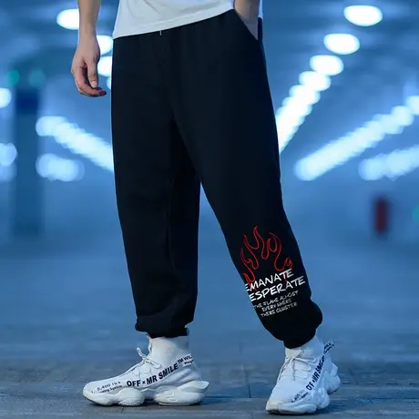 潮牌大码男胖子长裤束脚加肥加大加绒宽松休闲纯棉卫裤九分裤秋冬商品大图