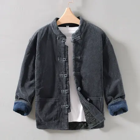 唐装男棉服复古灯芯绒棉衣男士冬季中国风国潮立领条绒冬装外套潮图片