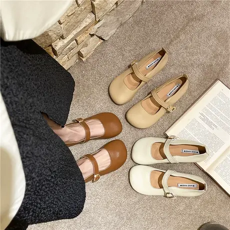 晚晚风温柔平底女鞋2024春新款浅口圆头软底单鞋软皮玛丽珍豆豆鞋商品大图