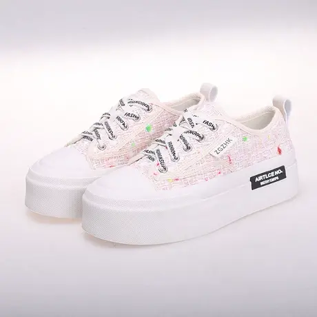 小香风帆布鞋女2024夏秋季新款透气小白鞋女款厚底板鞋女鞋渔夫鞋图片