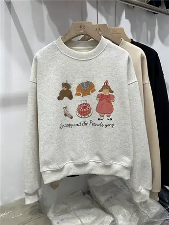 2023秋冬新款韩版卡通字母印花加绒卫衣女宽松百搭休闲长袖外套潮商品大图