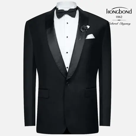 红邦创衣 新郎礼服套装男士西服套男装藏蓝羊毛正装伴郎婚庆礼服图片