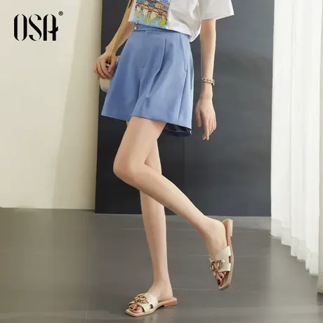 OSA欧莎高腰外穿短裤女夏季2022年新款显瘦五分休闲直筒阔腿裤薄图片