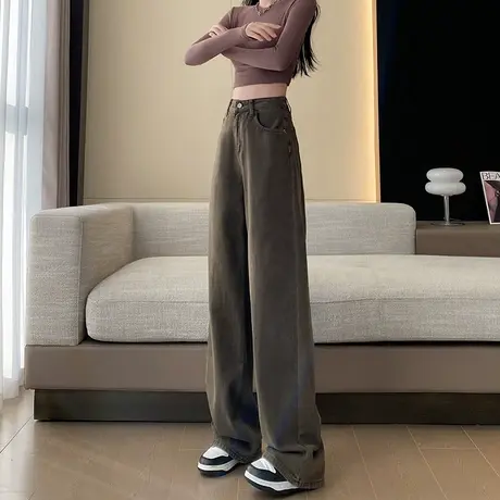 直筒牛仔裤女2024年新款春秋加绒高腰宽松显瘦垂感阔腿拖地长裤子商品大图