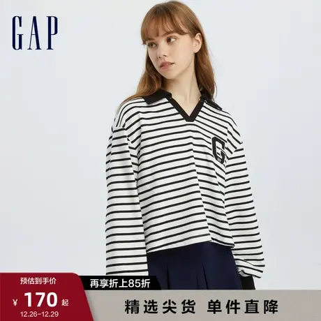 Gap女装秋季LOGO宽松法式圈织软卫衣休闲时尚POLO领上衣806990图片
