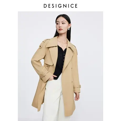 迪赛尼斯中长款经典风衣2023春秋新款双排扣高级感卡其风衣外套女商品大图