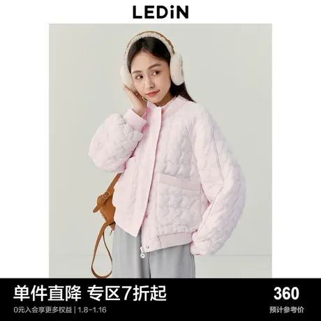 乐町拼接棒球领棉服23秋冬新款方格绗缝衬衫式外套火山岩保暖外套图片