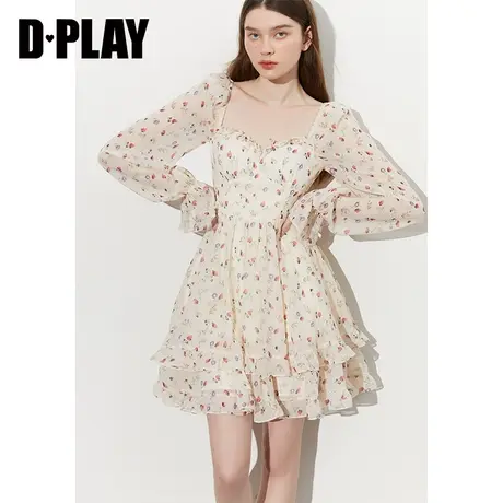 DPLAY 秋新氛围感度假繁花蜜恋泡泡袖碎花雪纺蛋糕裙仙女裙商品大图