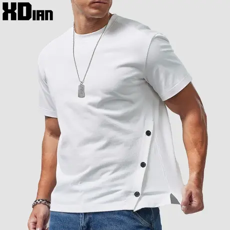 280G重磅排扣短袖t恤男士纯棉宽松半袖中袖白色打底衫夏季上衣服商品大图