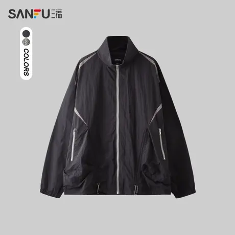 三福2024春季男士拼色分割机能夹克 街头潮酷立领外套男482465商品大图