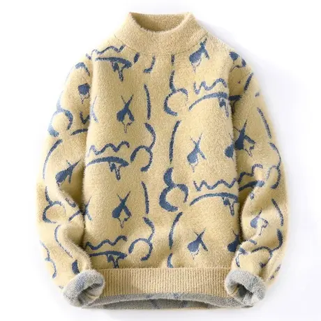 青少年水貂绒毛衣男秋冬季内搭打底衫加绒加厚大童羊绒衫保暖上衣商品大图