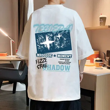 潮牌纯棉短袖t恤男夏季2024新款重磅美式半袖古着宽松体恤衫衣服商品大图