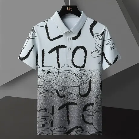 短袖t恤男士有带领翻领polo衫男装潮牌夏季半袖渐变色上衣打底衫商品大图