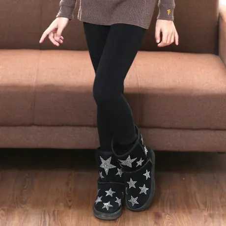 冬季一体加绒保暖胖女童打底裤七彩棉裤子中大童加肥纯黑踩脚裤图片