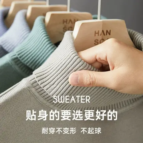hansca高领毛衣男秋冬季新款韩版潮流针织毛线衫男软糯内搭打底衫商品大图