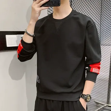 2023秋季新款圆领卫衣男潮流时尚贴布宽松长袖T恤打底衫休闲百搭商品大图