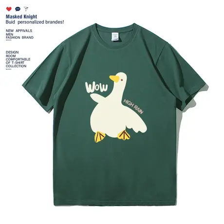 2023夏季卡通鸭子印花短袖t恤男学生纯棉宽松休闲圆领半袖情侣装图片