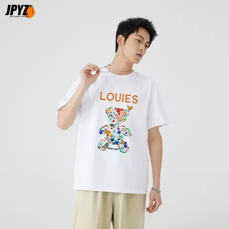 国潮重磅t恤男短袖纯棉小熊刺绣印花圆领宽松打底衫半袖夏季上衣商品大图