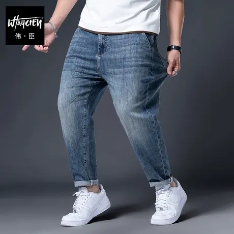 伟臣潮牌大码男装春季新品男式牛仔裤胖子加肥加大宽松直筒长裤男商品大图