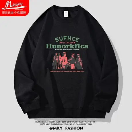 欧美潮流复古电影剪影印花卫衣男圆领宽松大码oversize套头上衣服商品大图