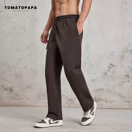 TOMATOPAPA秋冬新款直筒长裤基础纯色百搭抽绳弹力棉休闲男子卫裤商品大图
