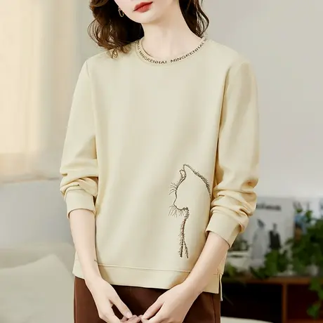 圆领设计感卫衣女春秋2023新款简约时尚休闲上衣宽松洋气棉质外套图片