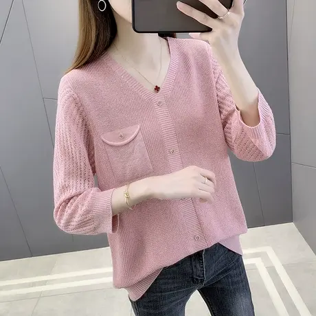 春秋女2023年新款针织衫宽松镂空毛衣女装洋气爆款内搭打底衫上衣图片