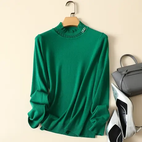 清仓！春装2023年新款蕾丝拼接半高领女士内搭针织宽松洋气毛衣女商品大图