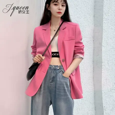 粉色西装外套女秋季宽松显瘦气质洋气时尚网红炸街休闲短袖小西服图片