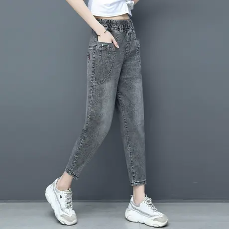 烟灰色牛仔裤女高腰八分哈伦裤2023年新款春夏宽松直筒萝卜老爹裤图片