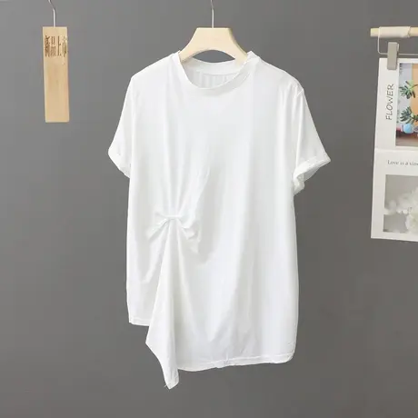不规则下摆白色T恤女装轻薄短袖体恤宽松夏季2023新款设计上衣潮图片
