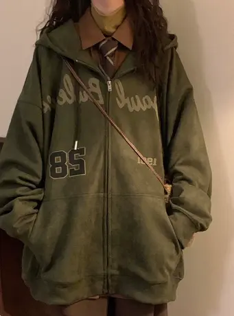 oversize卫衣女小个子春秋宽松潮牌ins连帽美式复古开衫薄款外套图片