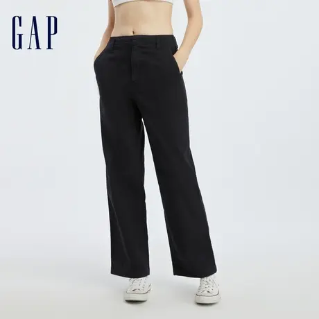 Gap女装2023秋季新款中腰纯棉阔腿卡其裤802061休闲运动裤图片