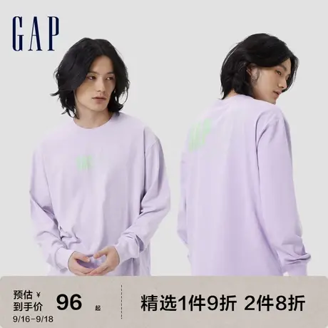 Gap男女装秋季新款LOGO纯棉亲肤廓形T恤598811情侣款运动长袖上衣图片