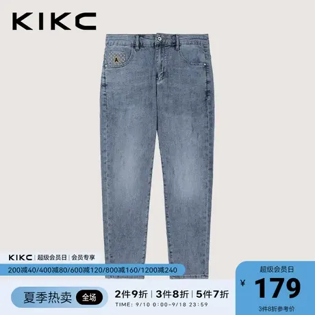 kikc牛仔裤男2023春夏新款商场同款字母刺绣美式休闲水洗九分裤子图片