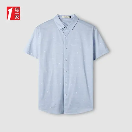 海一家时尚简约花纹短衬2023夏季新款商务休闲透气短袖针织衬衫男图片