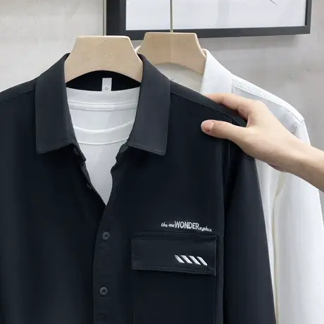 男士衬衫长袖日系复古宽松纯棉刺绣休闲衬衣男春秋2023新款潮流商品大图