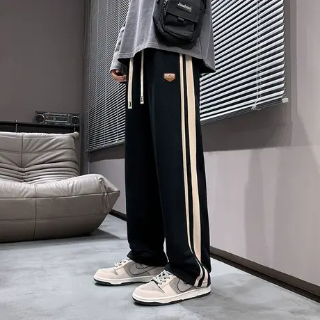 条纹裤子男士夏季美式重磅直筒裤阔腿工装潮牌卫裤休闲长裤运动裤商品大图