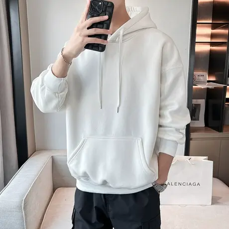 抗皱重磅连帽卫衣男潮牌纯色上衣2023春秋季帽衫外套美式情侣套头商品大图